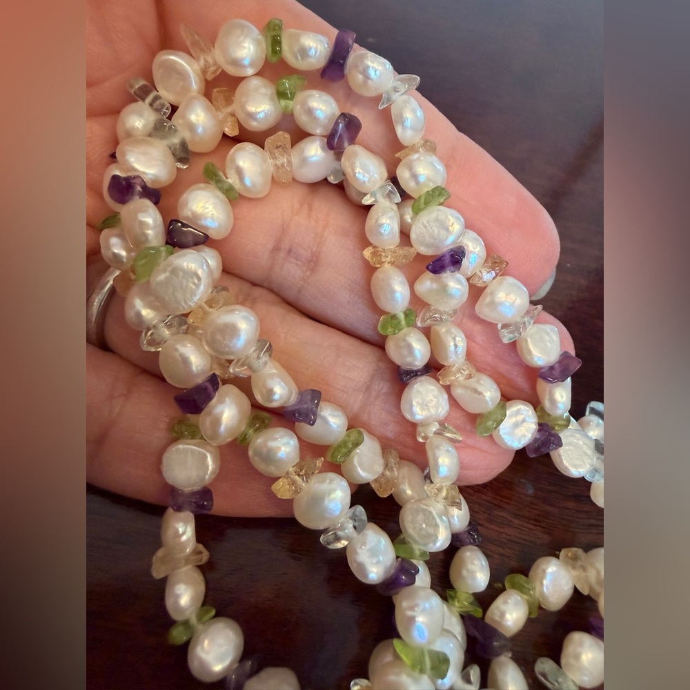 honora pearl amethyst blue topaz citrine peridot necklace 34inch